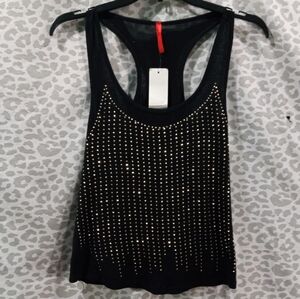 Black Racerback Tank with Gold Rhinestones